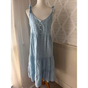 Valentina Naldi Women’s Small Blue Eyelet Shoulder Tie Midi Dress